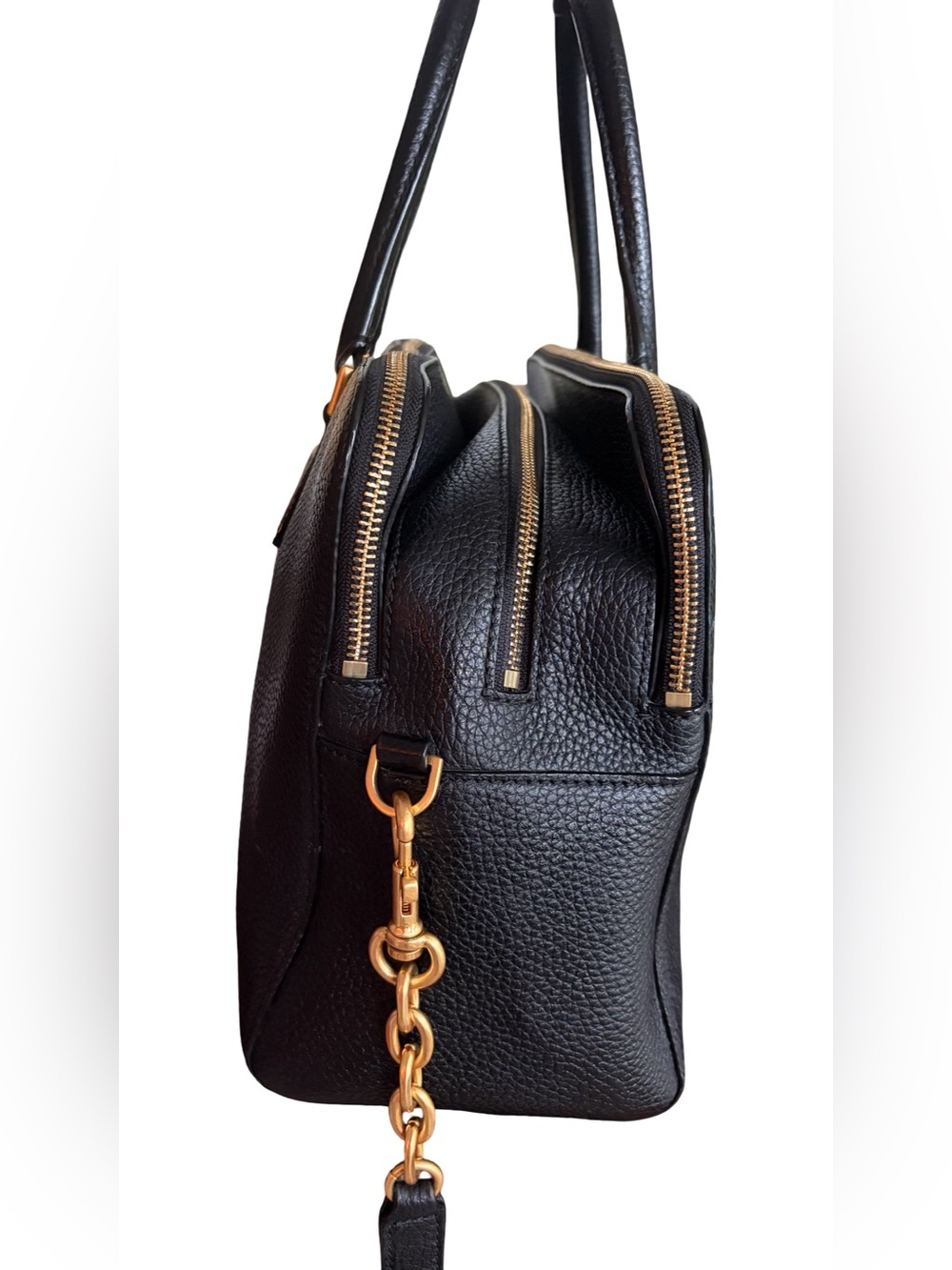 Tory Burch Georgia Pebbled Double Zip Satchel Tote Bag Black Leather Crossbody - Picture 13 of 16